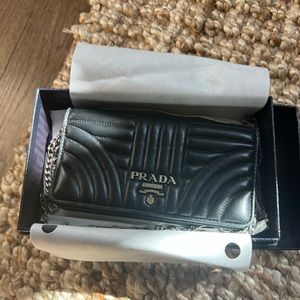 PRADA Nappa Impunture Diagramme Chain Wallet Black